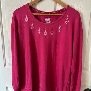 Muk Luks Fuchsia Sweatshirt with Embroidered Detail